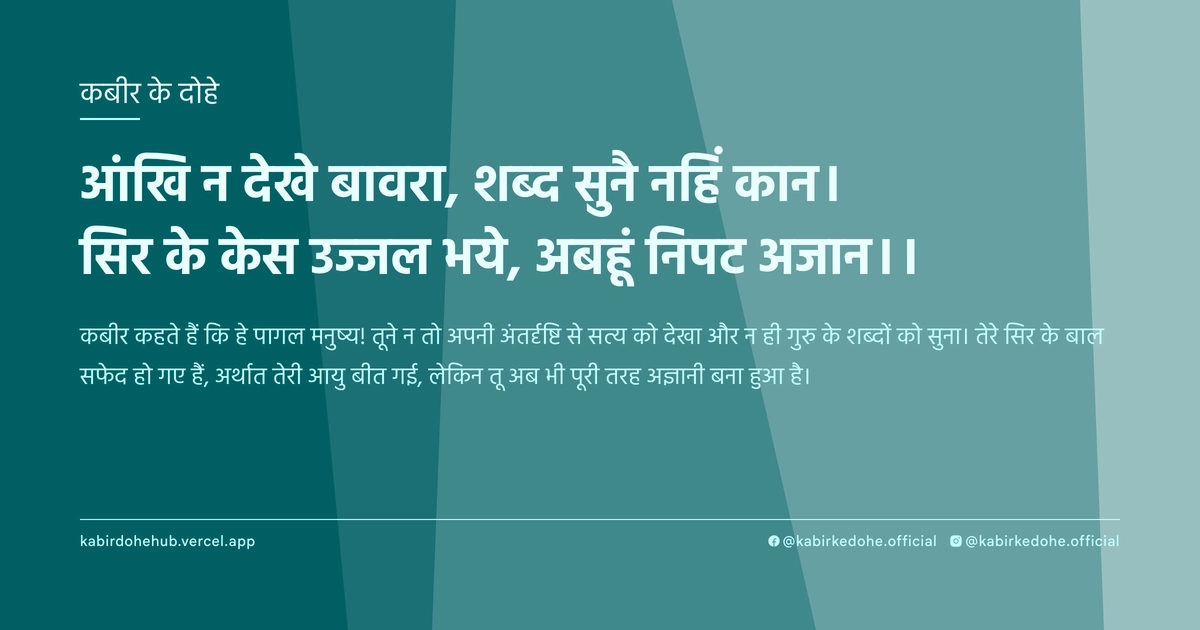 आंखि न देखे बावरा, शब्द सुनै नहिं कान। सिर के केस उज्जल भये, अबहूं निपट अजान।।