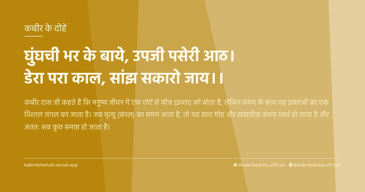 घुंघची भर के बाये, उपजी पसेरी आठ। डेरा परा काल, सांझ सकारो जाय।।