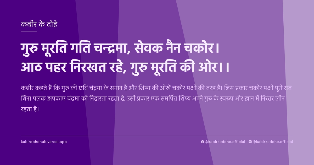 गुरु मूरति गति चन्‍द्रमा, सेवक नैन चकोर। आठ पहर निरखत रहे, गुरु मूरति की ओर।।