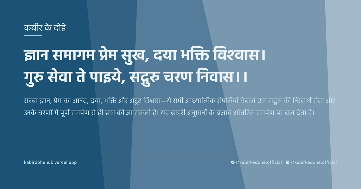 ज्ञान समागम प्रेम सुख, दया भक्ति विश्‍वास। गुरु सेवा ते पाइये, सद्गुरु चरण निवास।।