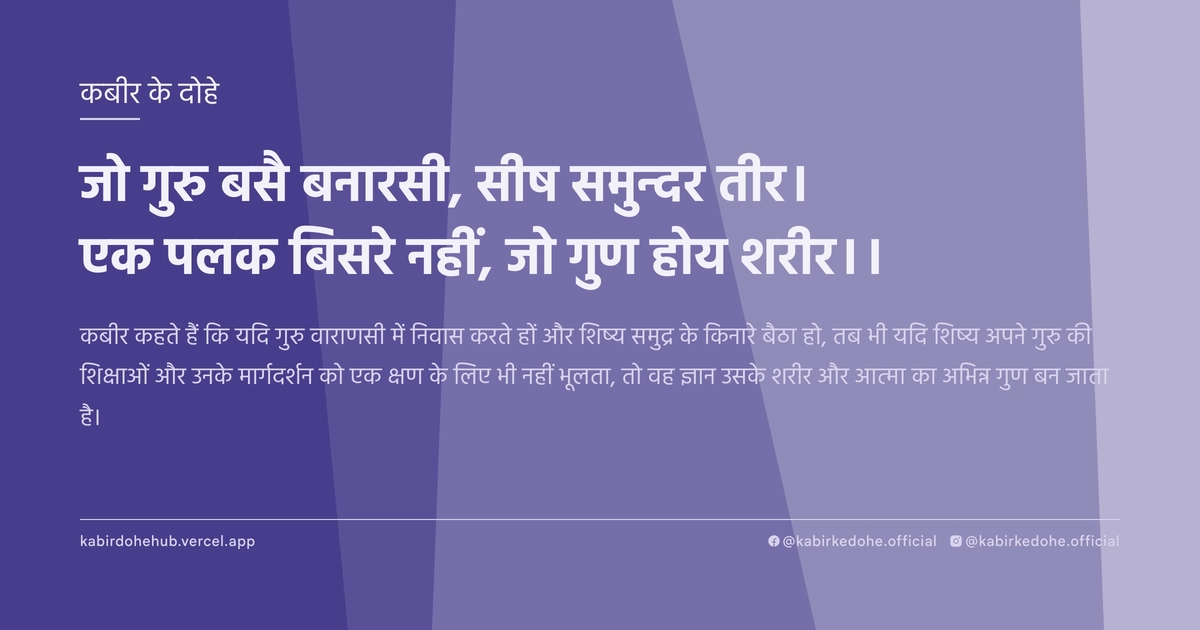 जो गुरु बसै बनारसी, सीष समुन्दर तीर। एक पलक बिसरे नहीं, जो गुण होय शरीर।।