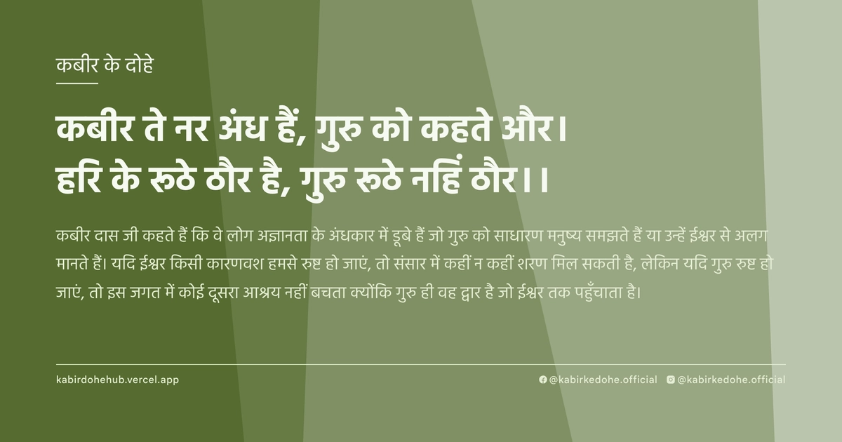 कबीर ते नर अंध हैं, गुरु को कहते और। हरि के रूठे ठौर है, गुरु रूठे नहिं ठौर।।