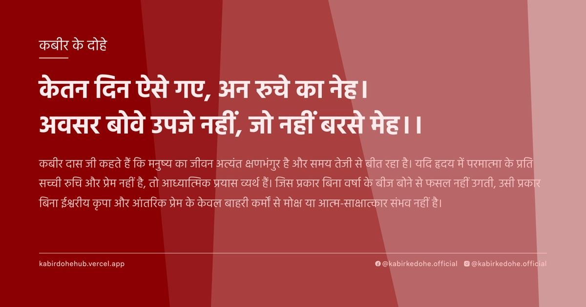 केतन दिन ऐसे गए, अन रुचे का नेह। अवसर बोवे उपजे नहीं, जो नहीं बरसे मेह।।