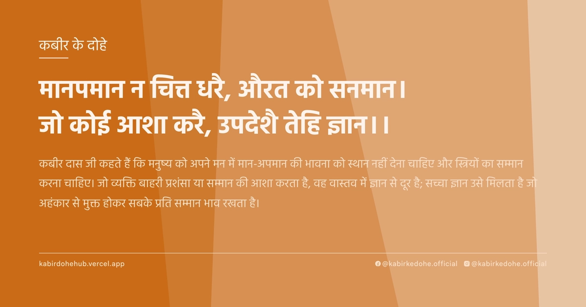मानपमान न चित्त धरै, औरत को सनमान। जो कोई आशा करै, उपदेशै तेहि ज्ञान।।
