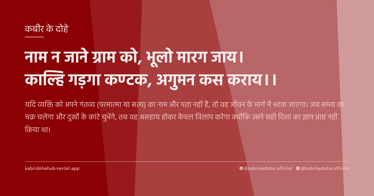 नाम न जाने ग्राम को, भूलो मारग जाय। काल्हि गड़गा कण्‍टक, अगुमन कस कराय।।