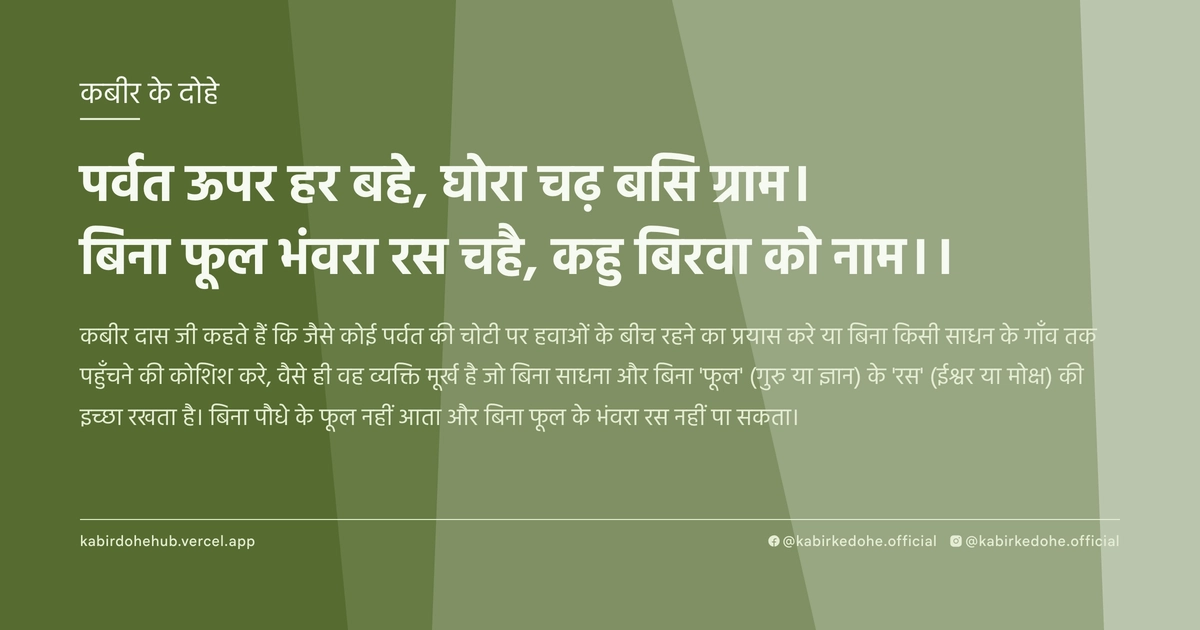 पर्वत ऊपर हर बहे, घोरा चढ़ बसि ग्राम। बिना फूल भंवरा रस चहै, कहु बिरवा को नाम।।