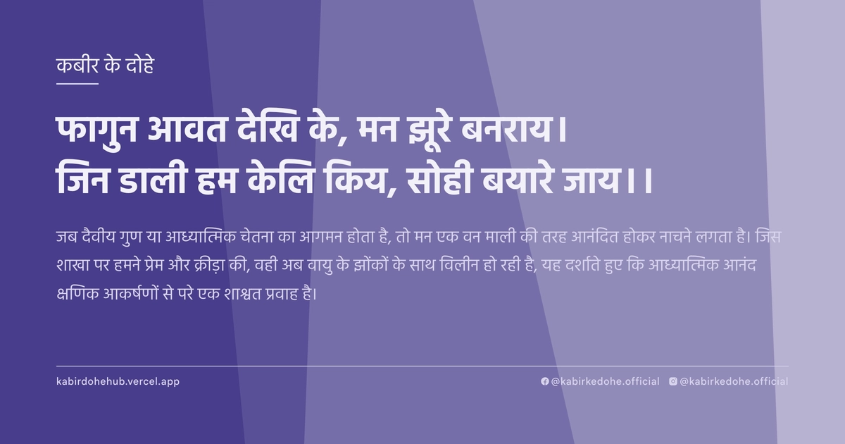 फागुन आवत देखि के, मन झूरे बनराय। जिन डाली हम केलि किय, सोही बयारे जाय।।